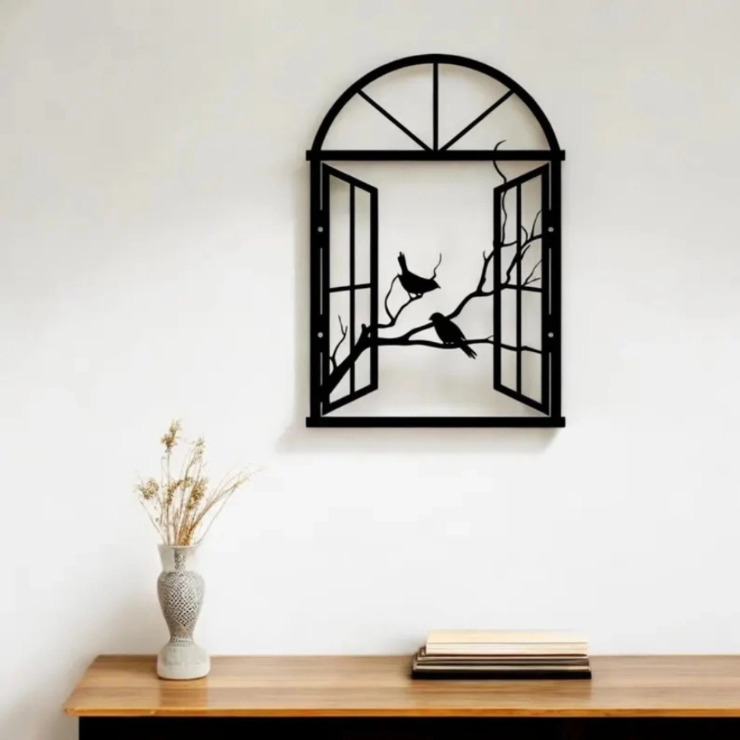 Window Metal Wall Decor with Birds and Flowers (WD134)